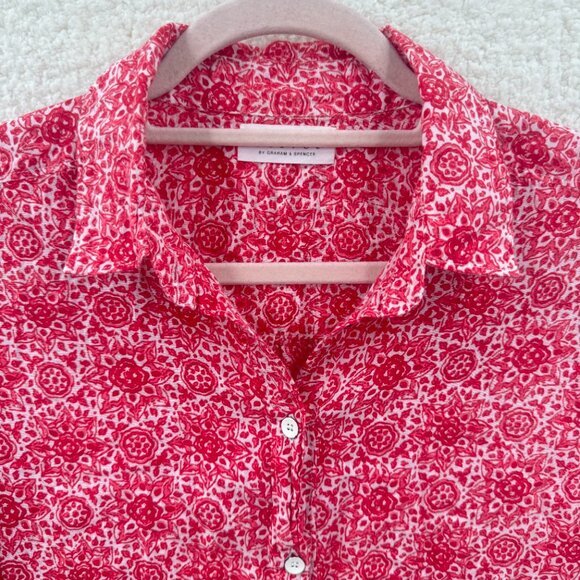 Velvet By Graham & spence red floral Button down shirt Blouse collared - Picture 4 of 9